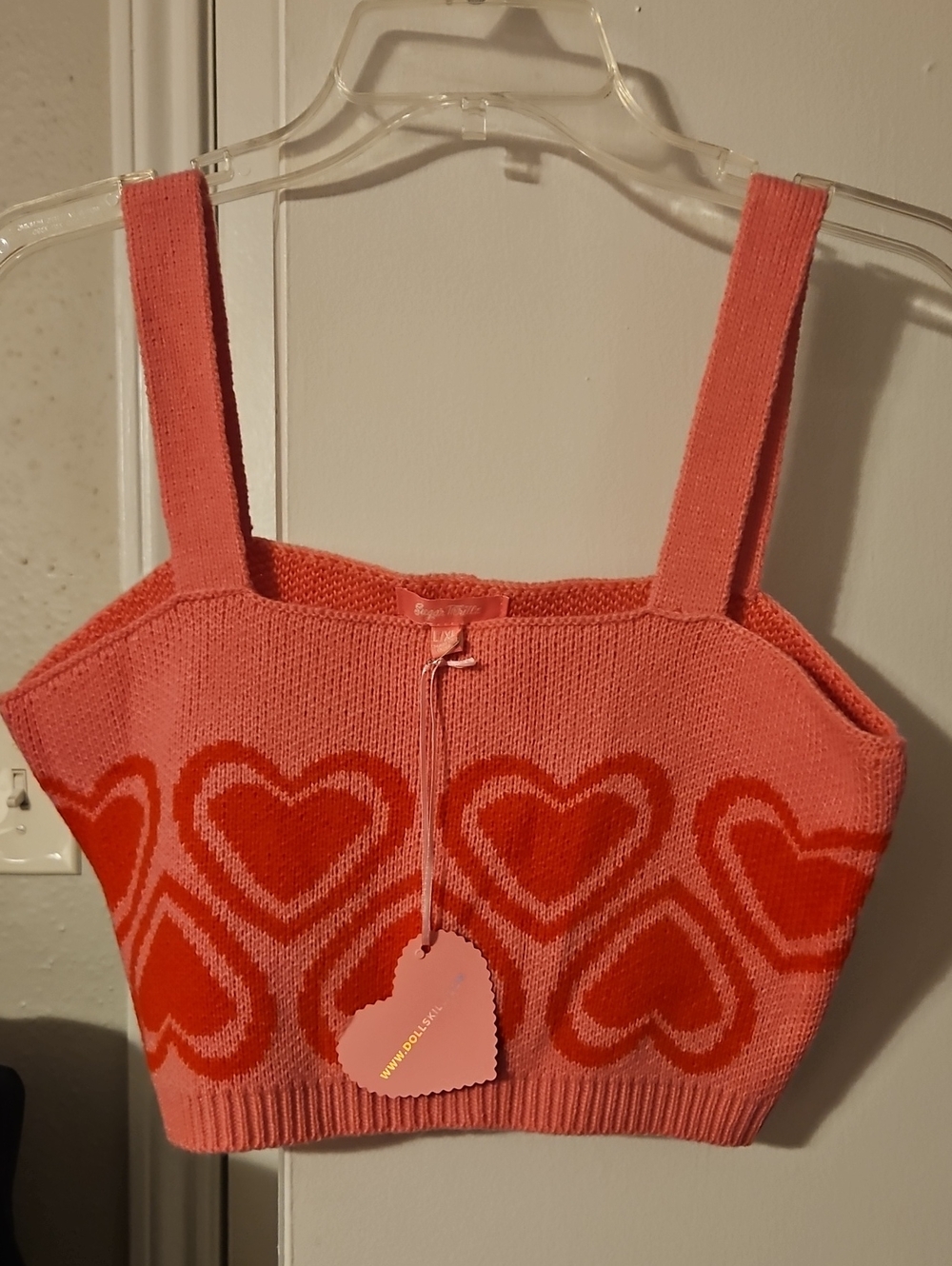 Sugar Thrillz Pink Knit Heart-Pattern V-Neck Tank